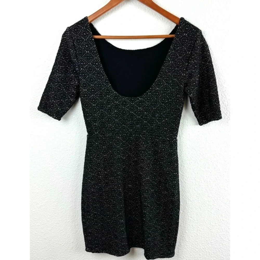 Free‎ People Dress Medium Black Lady Pucker Scoop Back BodyCon Mini Dress M